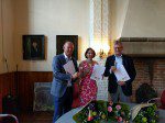 Ondertekening samenwerkingsovereenkomst Matty Smit  Ubbink – Ellen Mulder gemeente Doesburg – Gerard Roelofsen, directeur Koninklijke Rotra