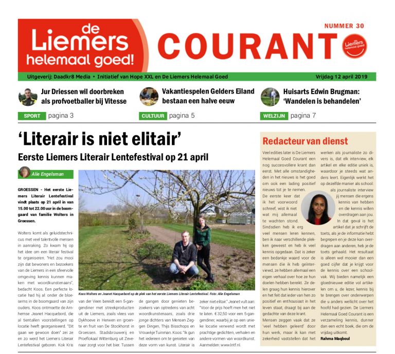 DLHG COURANT NUMMER 30 – VRIJDAG 12 APRIL 2019