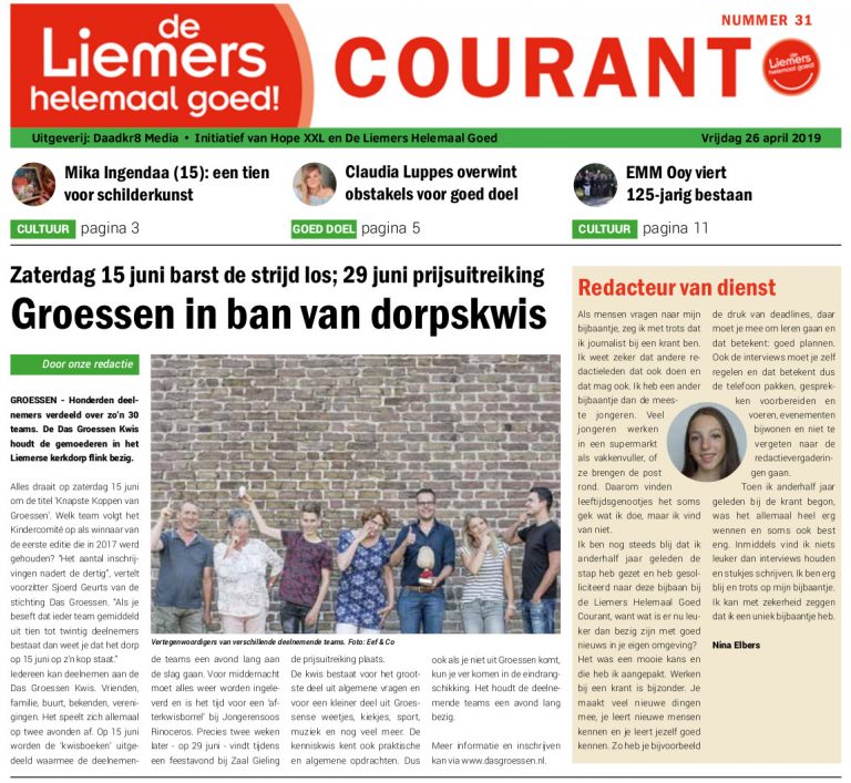 DLHG COURANT NUMMER 31 – VRIJDAG 26 APRIL 2019